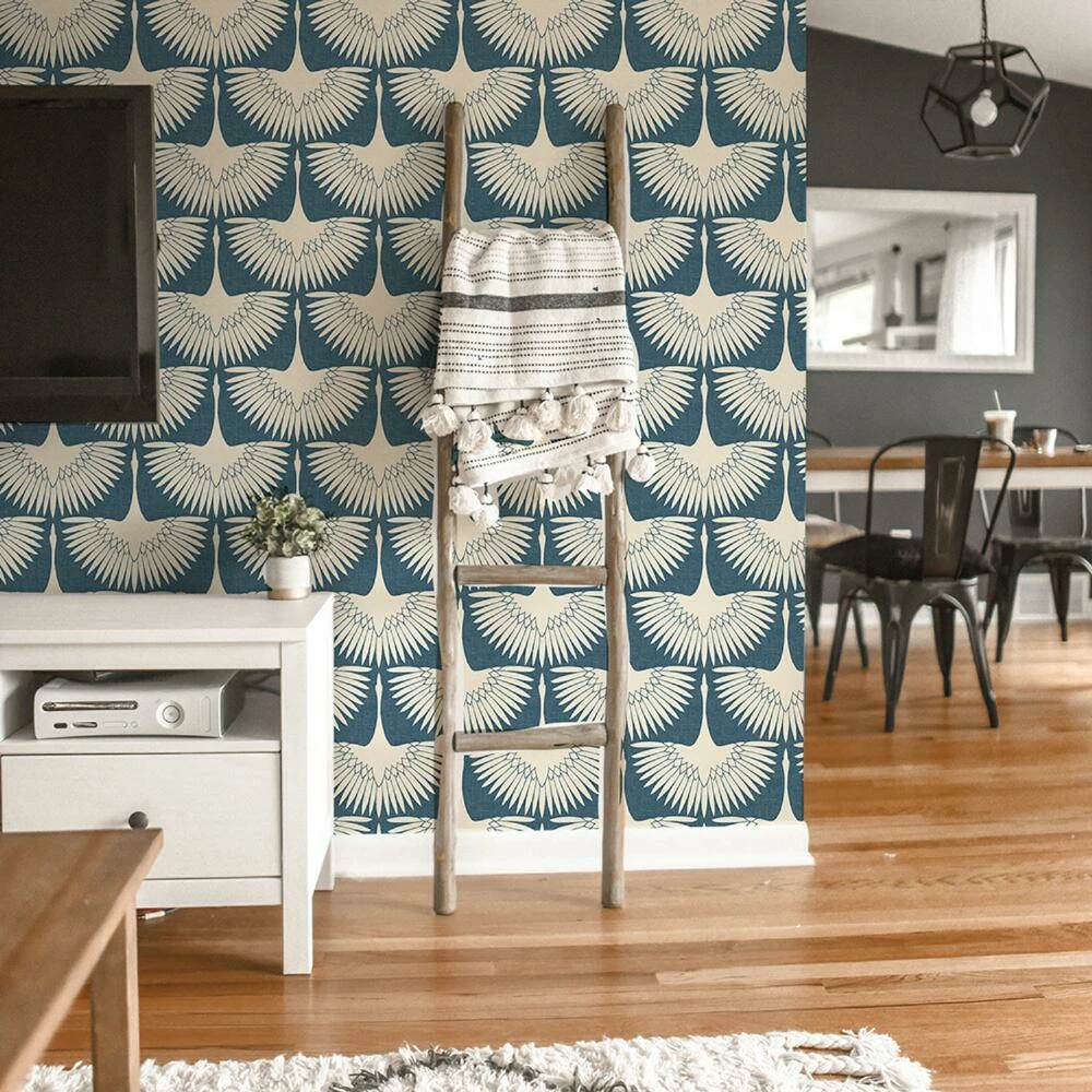 World Market Blue Genevieve Gorder Cranes Peel And Stick Wallpaper - Image 4
