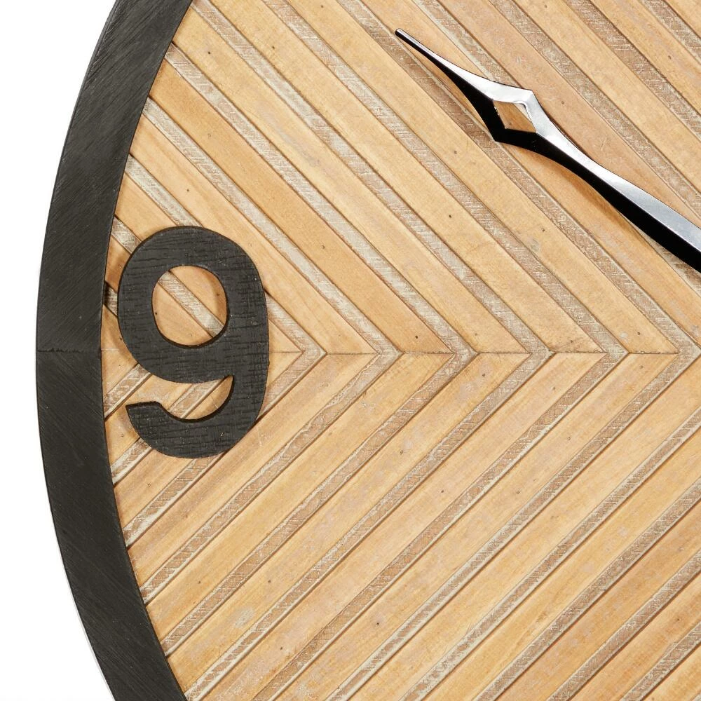 World Market Light Brown Wood and Black Metal Industrial Wall Clock - Image 3