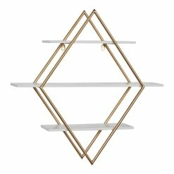 World Market White And Gold Diamond 3 Tier Wall Shelf