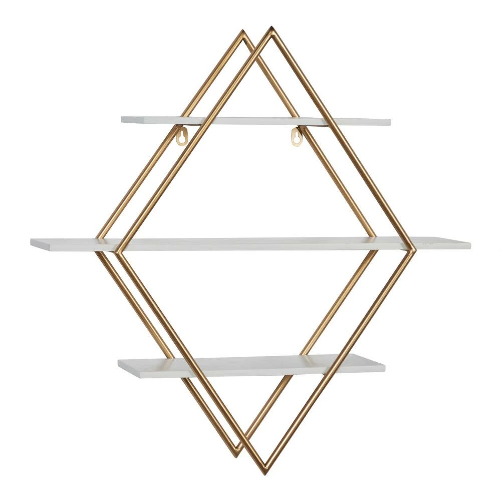 World Market White And Gold Diamond 3 Tier Wall Shelf